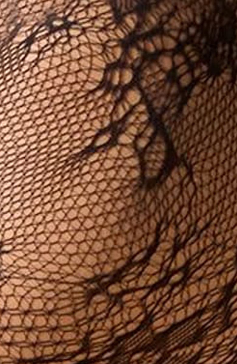 MeMoi Floral Net Sheer Tights, Alternate, color, Black