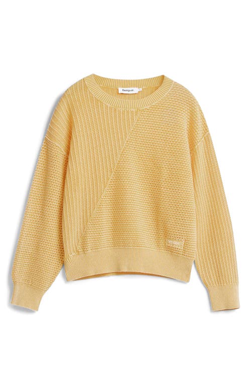 Desigual Loose Knit Cotton Blend Sweater In Yellow
