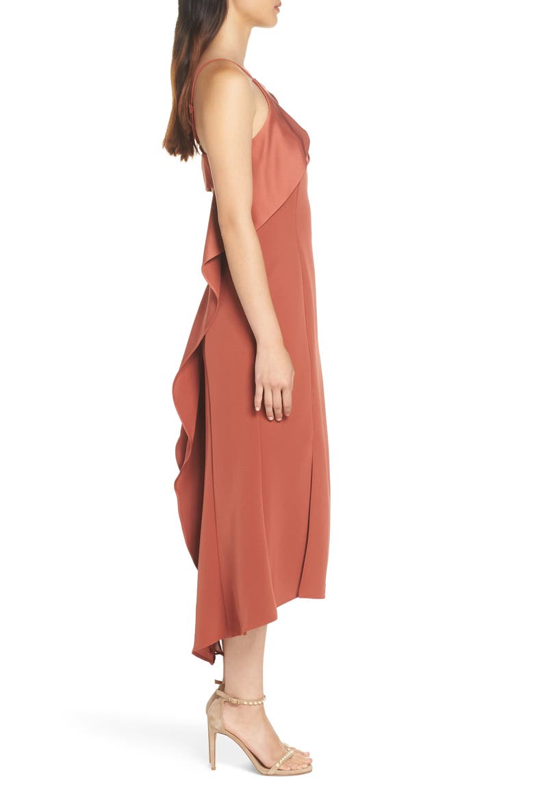 Ruffle Back Halter Midi Dress, Alternate, color, CLAY