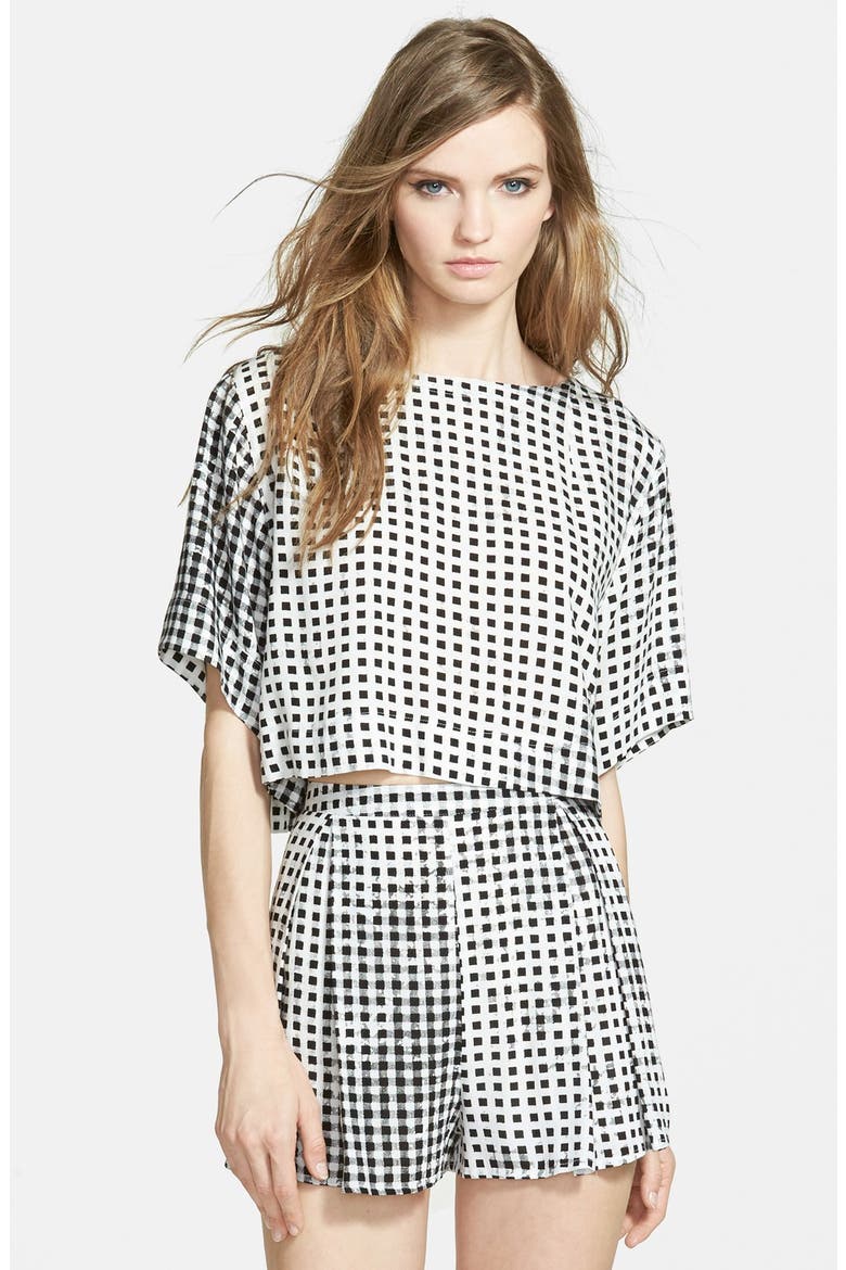 Gingham Crop Tee, Main, color, BLACK