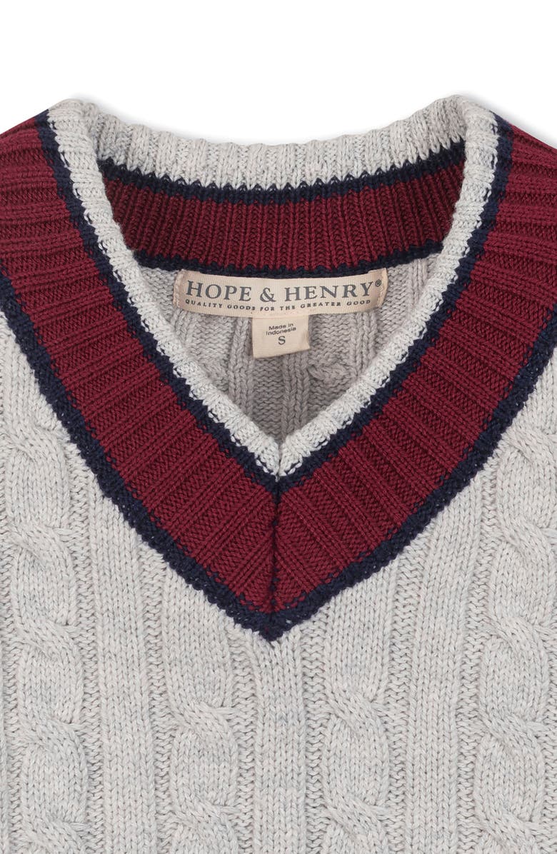 Hope & Henry Kids' Organic Long Sleeve V-Neck Cricket Sweater, Alternate, color, Light Gray Heather