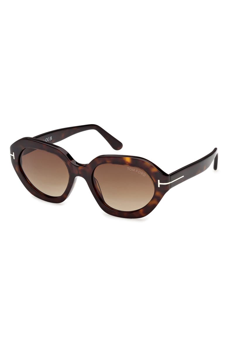 TOM FORD Meryl 53mm Gradient Geometric Sunglasses, Alternate, color, Dark Havana / Brown