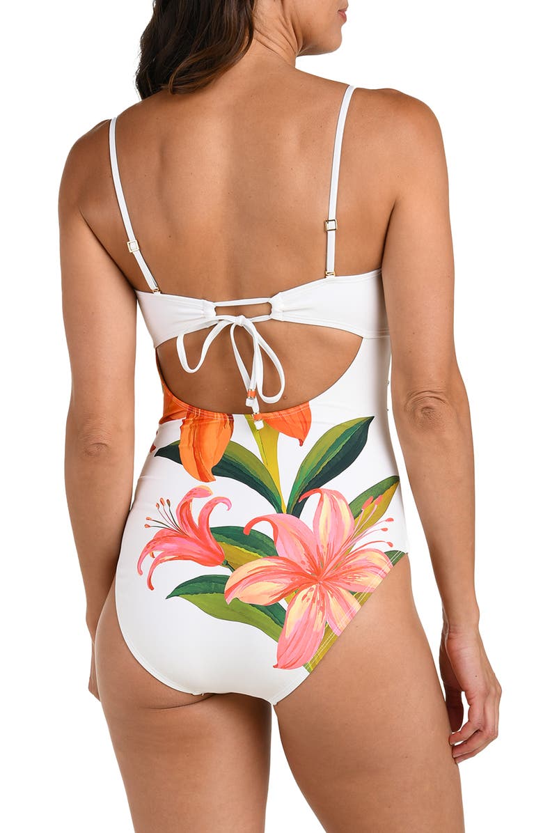 La Blanca Jungle Blossoms Beaded One-Piece Swimsuit, Alternate, color, Ivory Multi