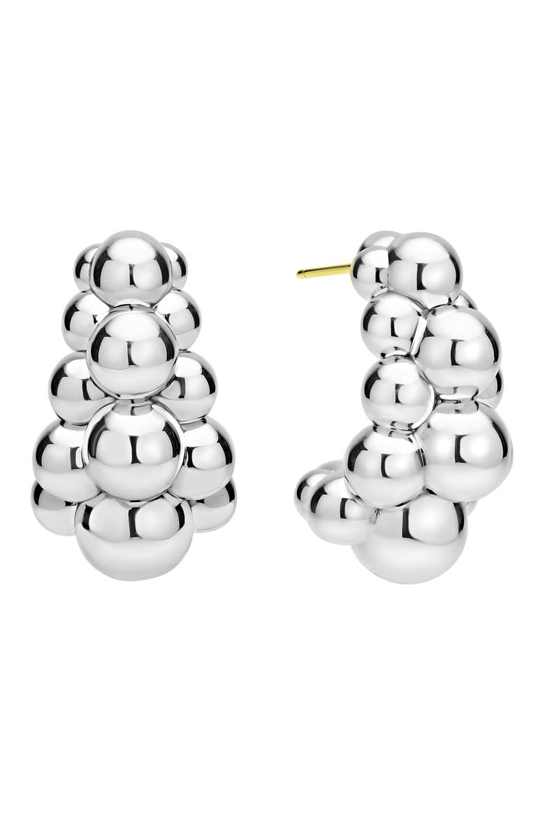 Caviar Bubbly Hoop Earrings, Alternate, color, STERLING SILVER