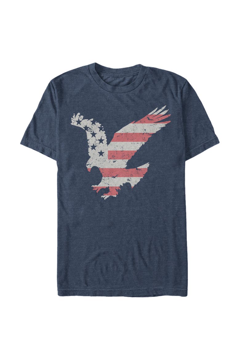Men's Fourth of July Flying Eagle American Stripe Short Sleeve Graphic T-Shirt, Main, color, Navy Blue Heather