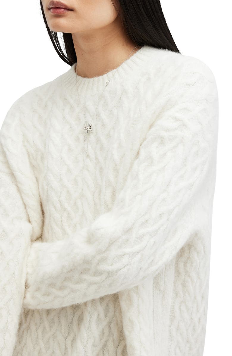 AllSaints Sirius Relaxed Alpaca Blend Cable Sweater, Alternate, color, Chalk White
