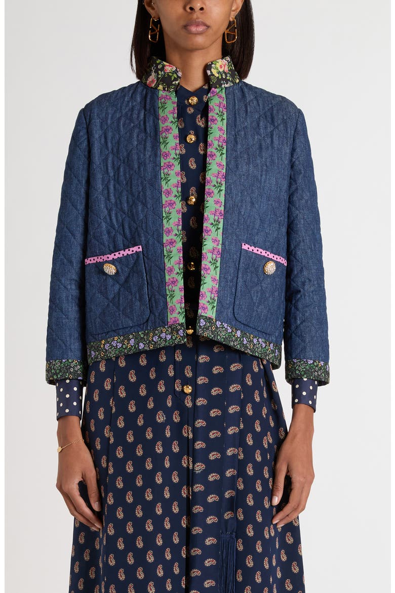 Valentino Garavani Floral Print & Quilted Denim Jacket (Women