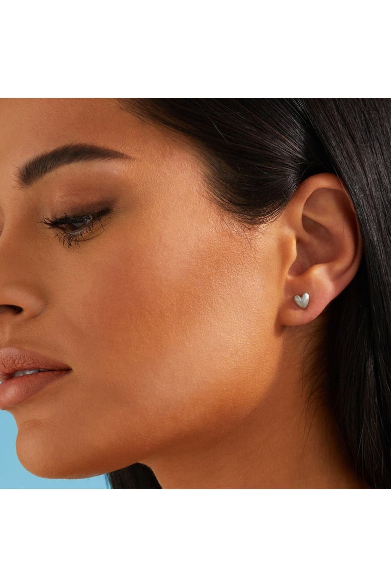 Heart Stud Earrings, Alternate, color, Platinum