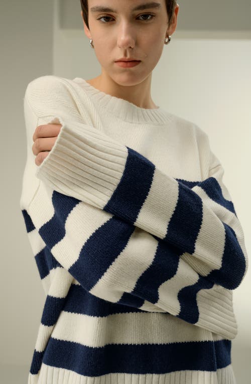 Lilysilk Striped Wool-cashmere Oversized Sweater In Neutral