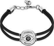 UNODE50 Black Double Leather Bracelet with Silver-Plated Eye Detail and Crystal
