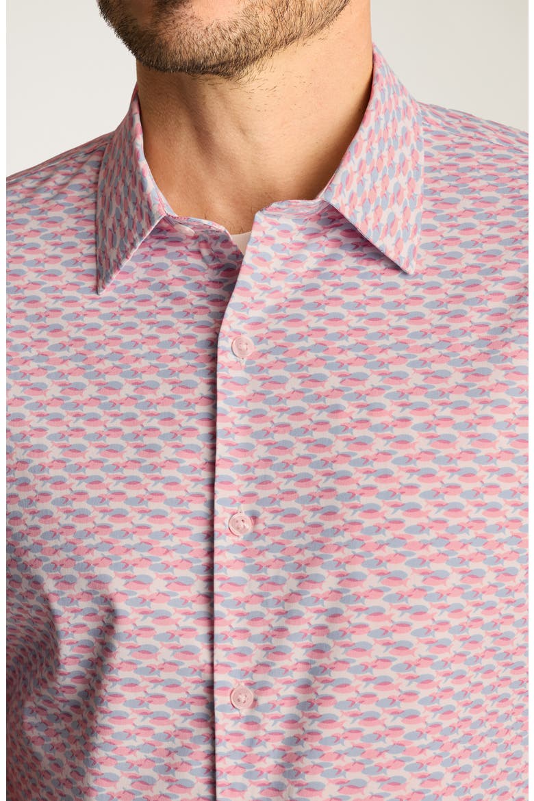 Slim Fit Tech Performance Short Sleeve Button-Up Shirt, Alternate, color, FISH PARTY