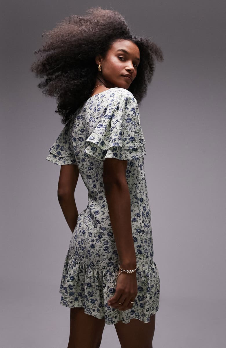Topshop Bella Floral Flutter Sleeve Minidress, Alternate, color, 