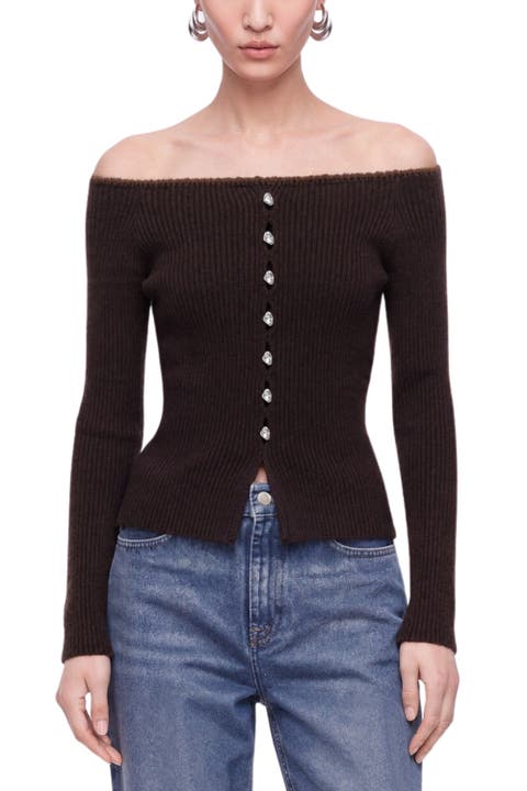 Off Shoulder Ribbed Knit Cardigan