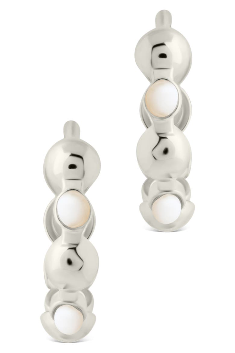 Miranda Pearl Hoop Earrings, Alternate, color, SILVER