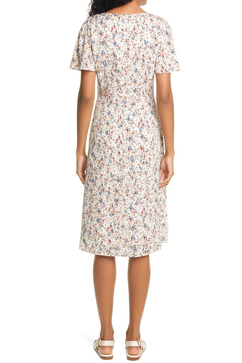 Flutter Sleeve Stretch Silk Dress, Alternate, color, IVORY MULTI ROSIE FLORAL