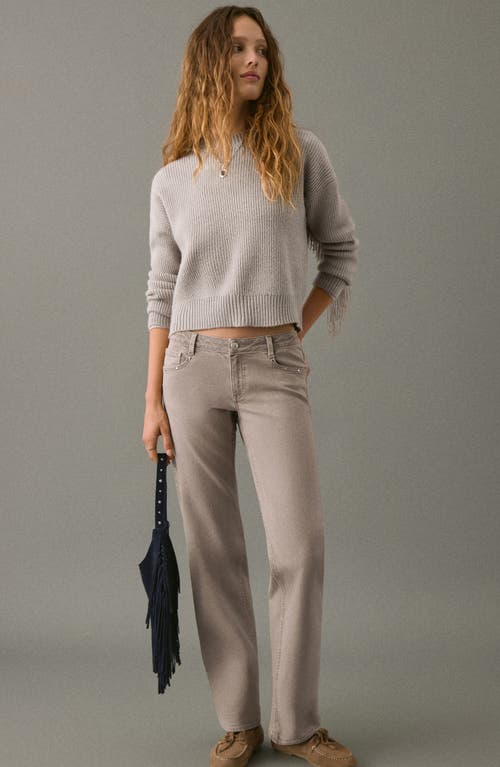 Mango Teen Low Rise Stud Wide Leg Jeans In Neutral