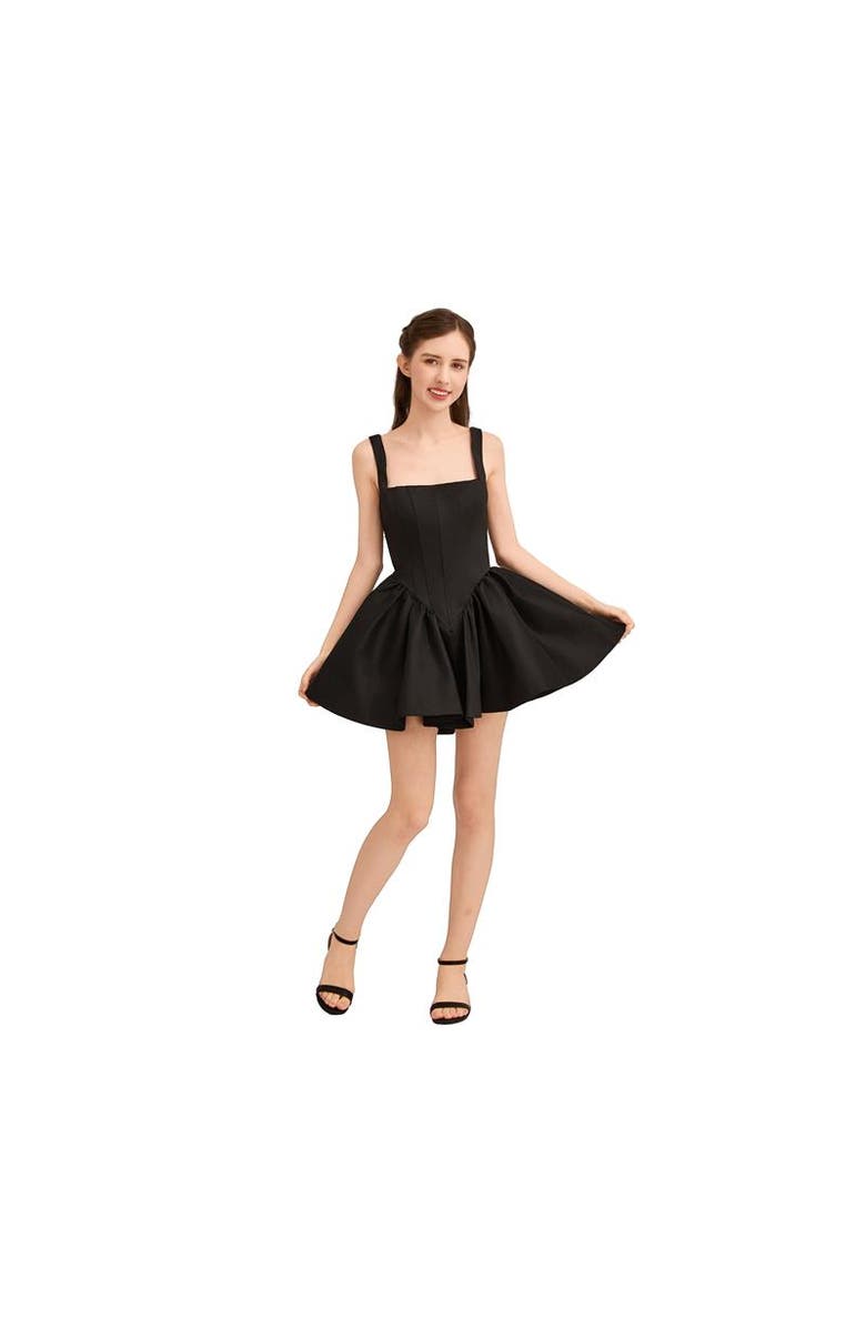 Tulleen Square-Neck Flared Dress, Alternate, color, Black