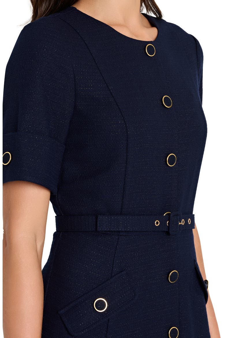 Belted Metallic Bouclé Dress, Alternate, color, NAVY
