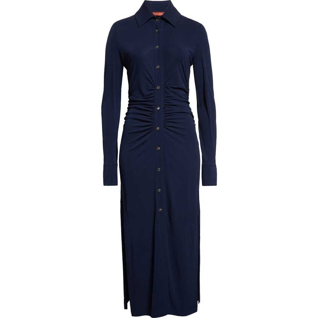 Altuzarra Claudia Ruched Long Sleeve Jersey Shirtdress In 000406 Berry Blue