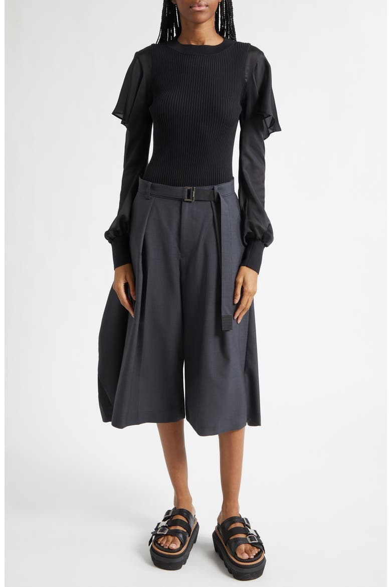 Satin x Cotton Knit Pullover, Alternate, color, BLACK