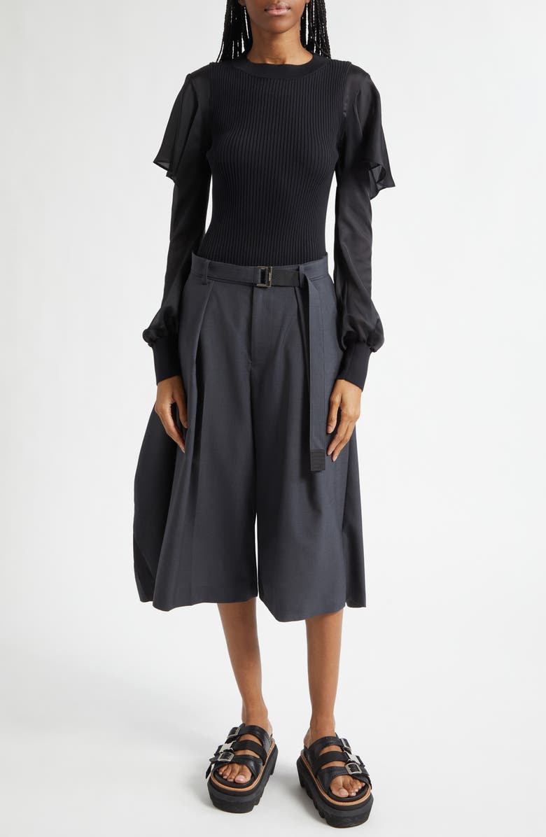 Sacai Satin x Cotton Knit Pullover, Alternate, color, Black