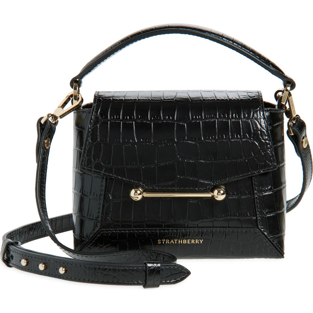 Strathberry Nano Mosaic Croc Embossed Leather Top Handle Bag