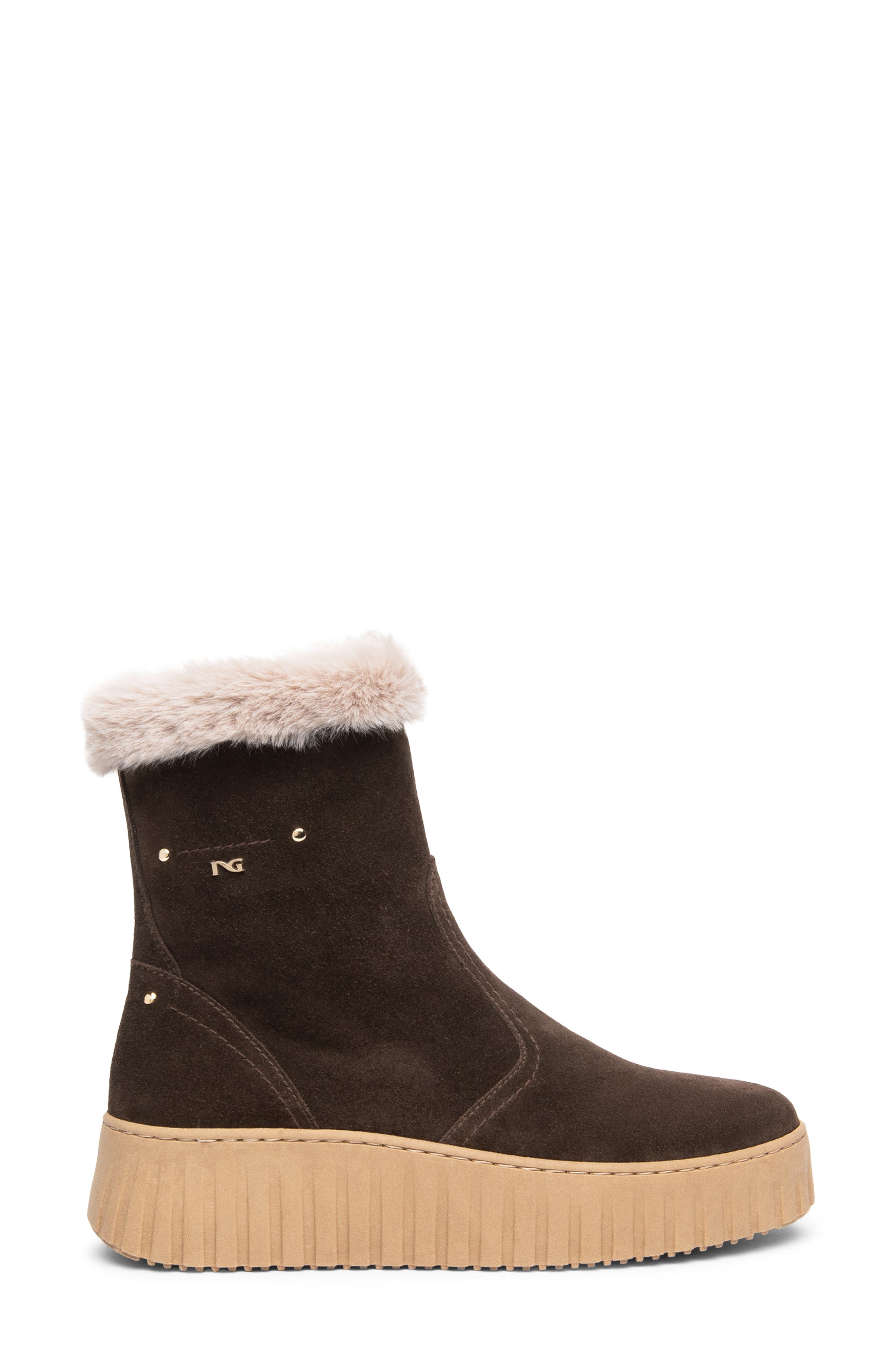 Faux Fur High Top Sneaker, Alternate, color, CHOCOLATE