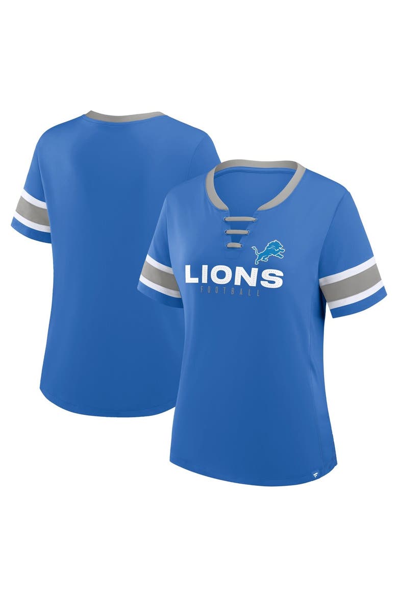 Women's Fanatics Blue Detroit Lions Redzone Draw Play Athena Lace-Up T-Shirt, Main, color, Blue