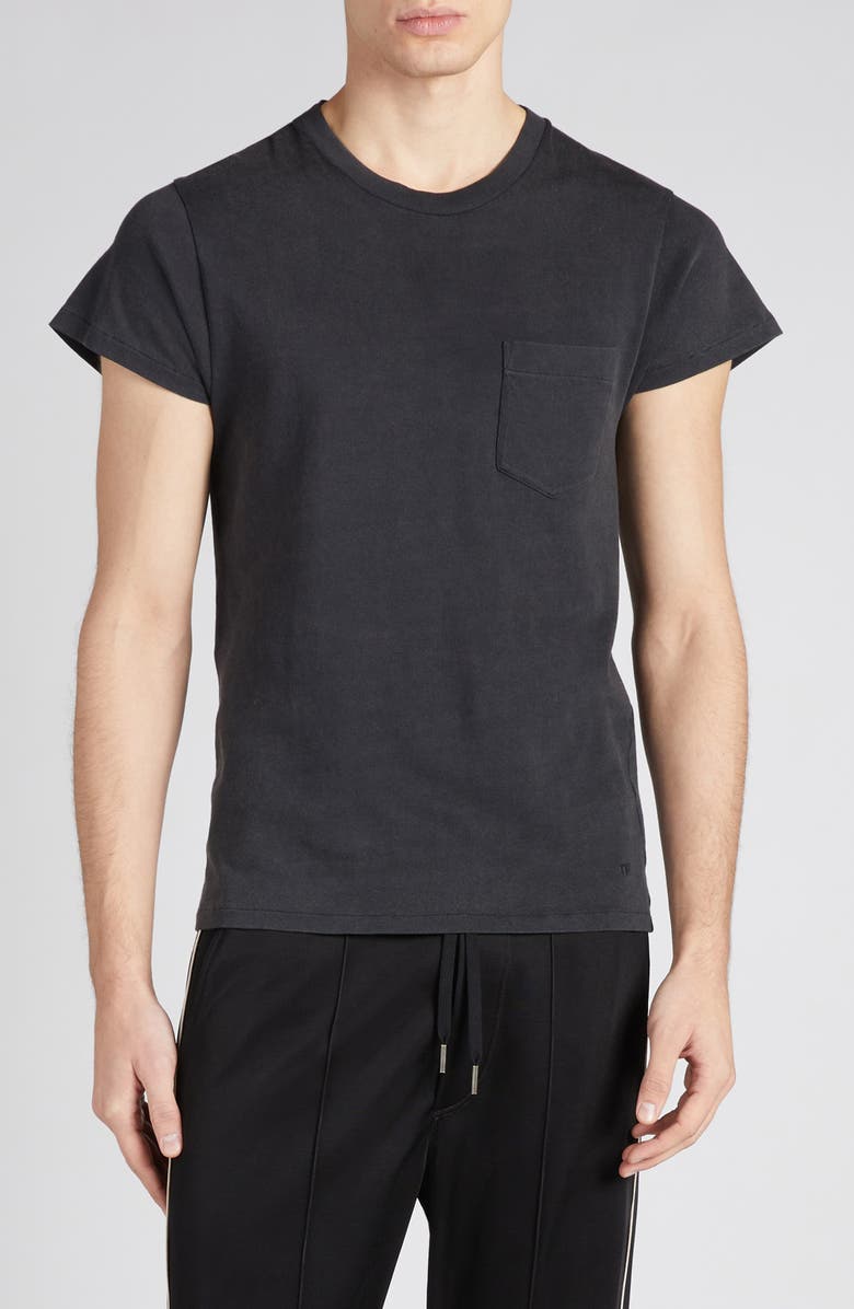 TOM FORD Cold Dye Cotton Pocket T-Shirt, Main, color, Charcoal