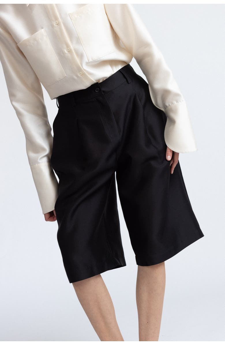 Alas Silk-Wool Blend Darted Bermuda Shorts, Alternate, color, Black
