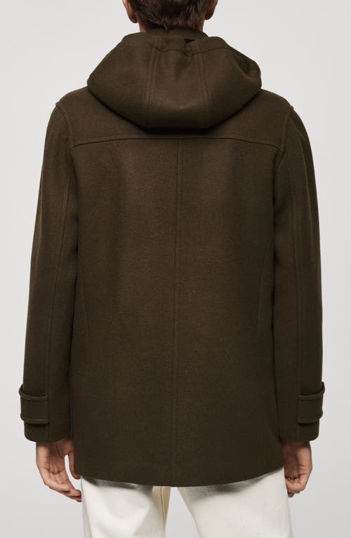 Mango Wool Blend Coat With Removable Hood In Khaki Green