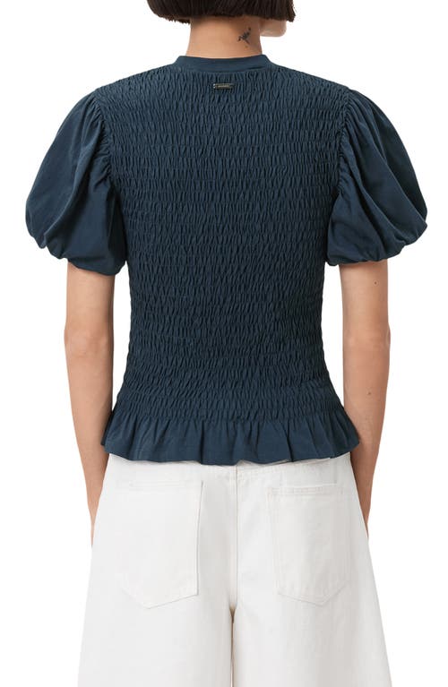Allsaints Womens Midnight Blue Dael Puff-sleeve Slim-fit Smocked Stretch-woven Top Xs In Blue