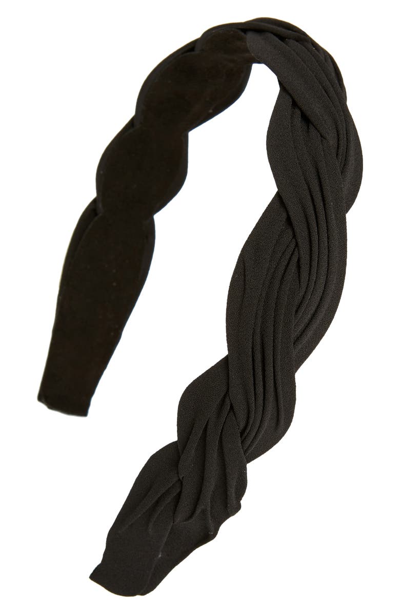 Tasha Braided Pleated Headband, Main, color, Black