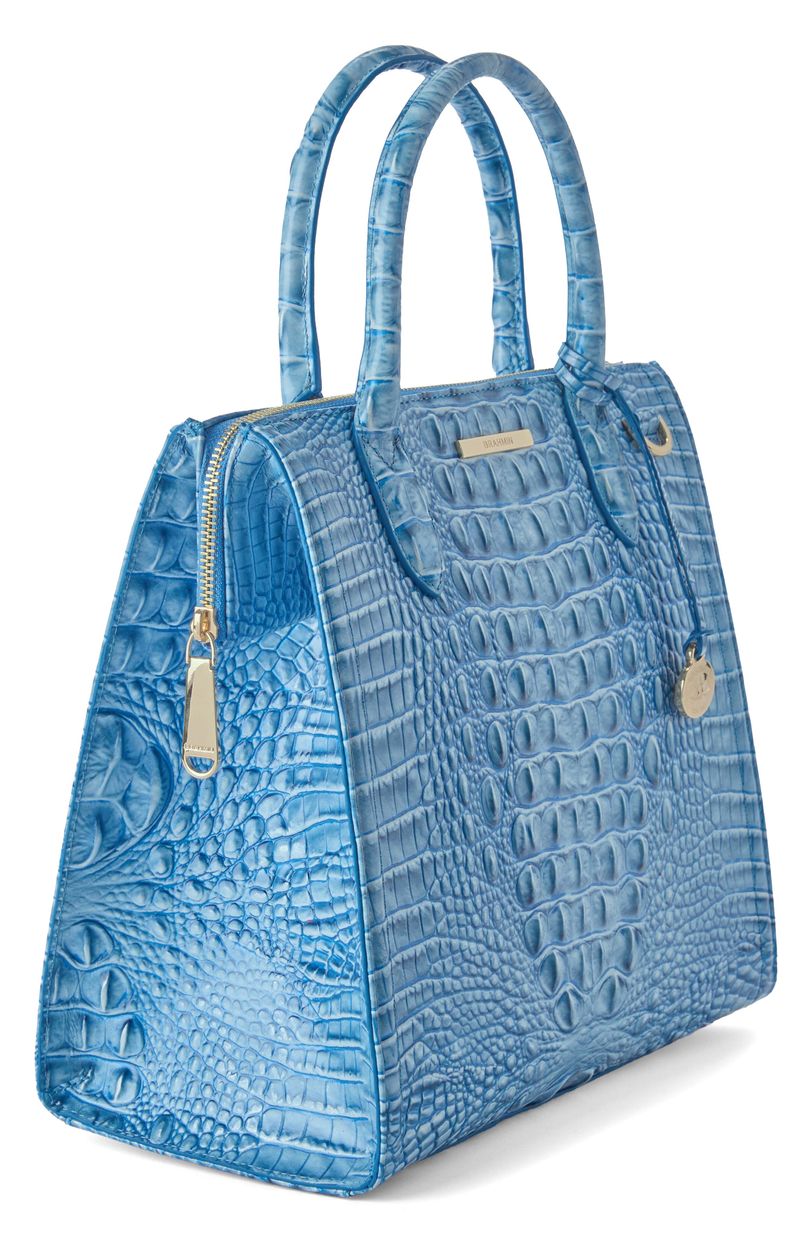 Brahmin Caroline Croc Embossed Leather Satchel, Alternate, color, Aura Blue