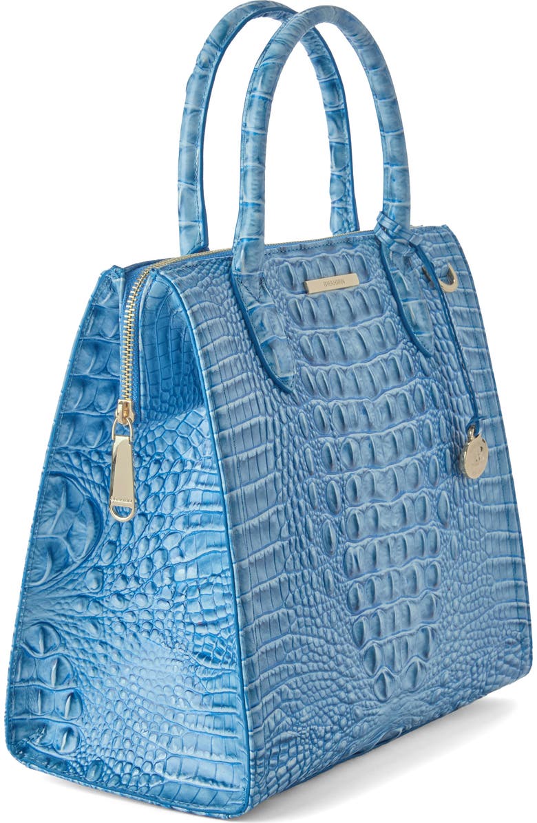 Brahmin Caroline Croc Embossed Leather Satchel, Alternate, color, Aura Blue