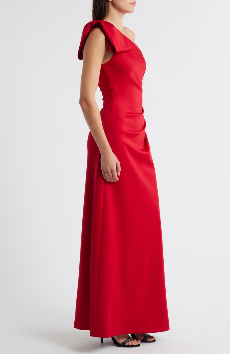 Black Halo Zyra Bow Shoulder Ruched Gown, Alternate, color, Crimson