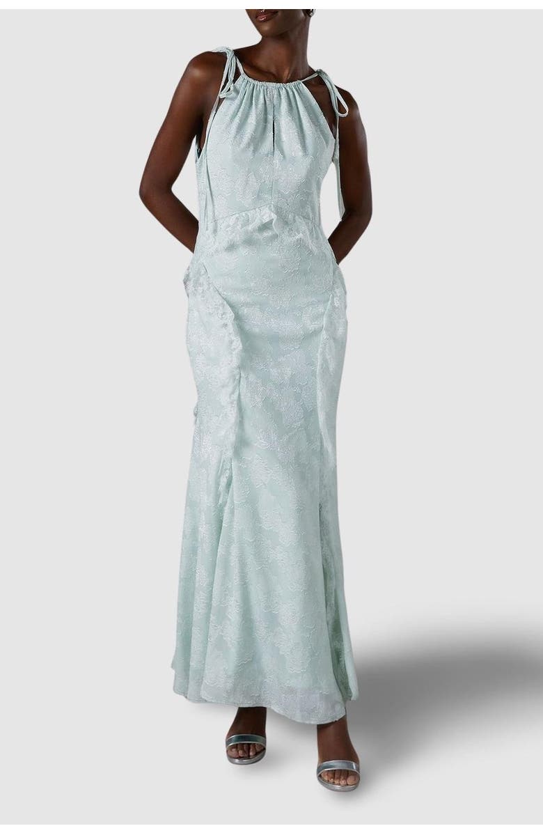 Coast Jacquard Halter Neck Frill Maxi Dress, Alternate, color, Mint