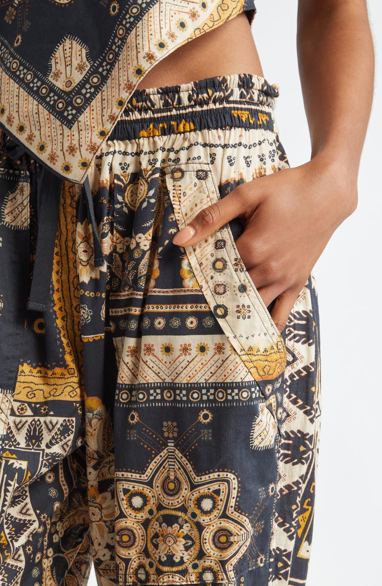 Isabel Marant Étoile Fedora Mixed Print Cotton Pants, Alternate, color, Black / Ochre