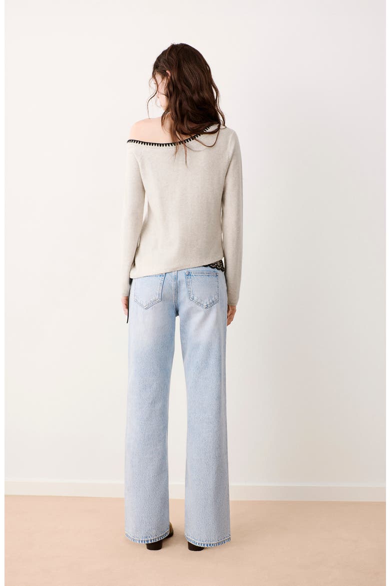Asymmetrical Off the Shoulder Cotton Blend Sweater, Alternate, color, BEIGE