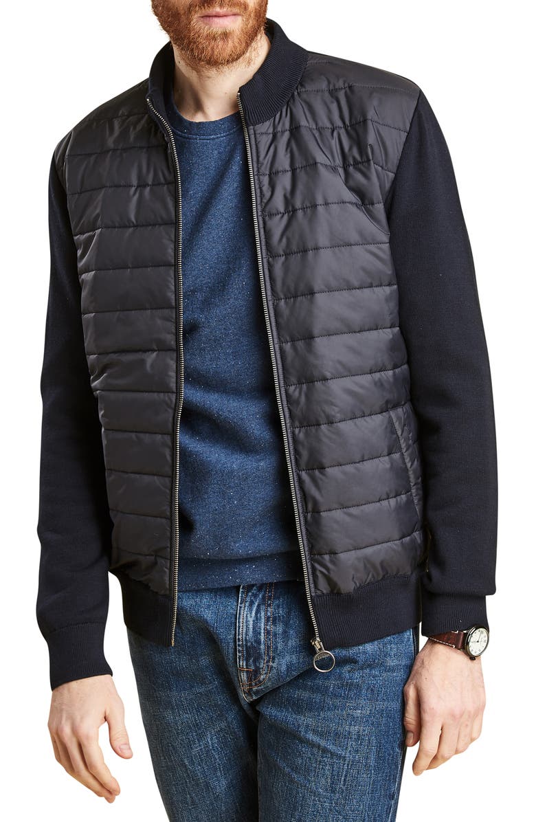 Barbour Carn Baffle Front Knit Jacket, Main, color, Navy