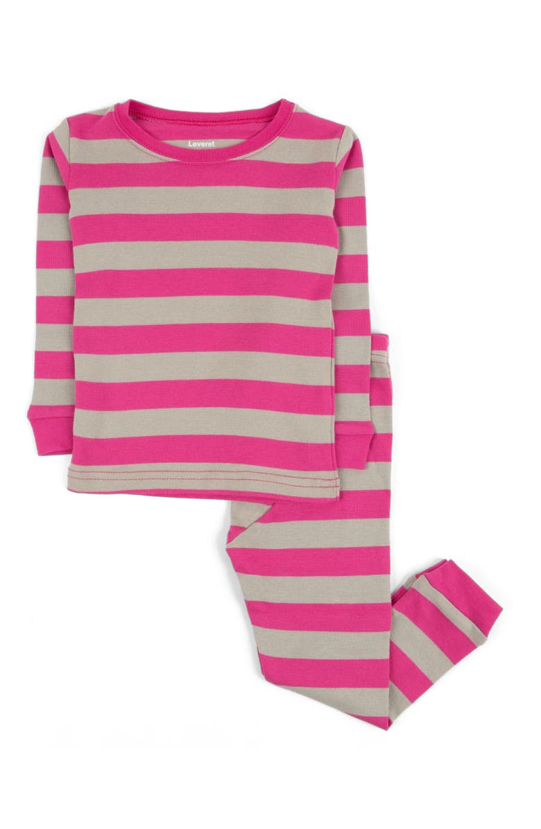 Leveret Kids Two-Piece Striped Cotton Matching Family Pajamas, Alternate, color, Berry & Chime