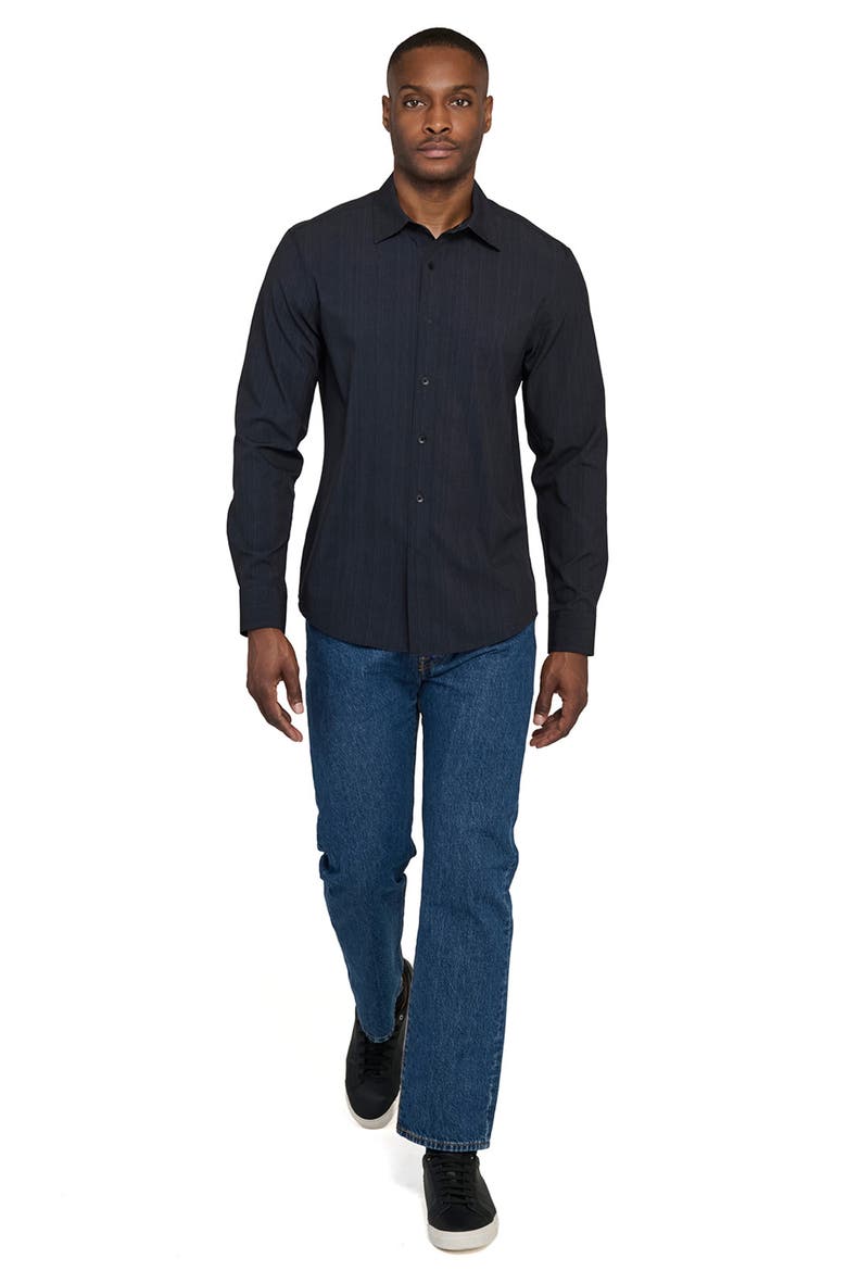 Slim Fit Navy Abstract Stripe Performance Button-Up Shirt, Alternate, color, NAVY