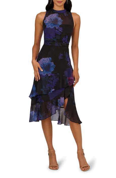 Adrianna Papell Glitter Floral Ruffle Midi Dress