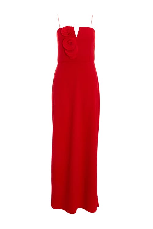 Quiz Scuba Crepe Floral Trim Strap Maxi Dress In Red