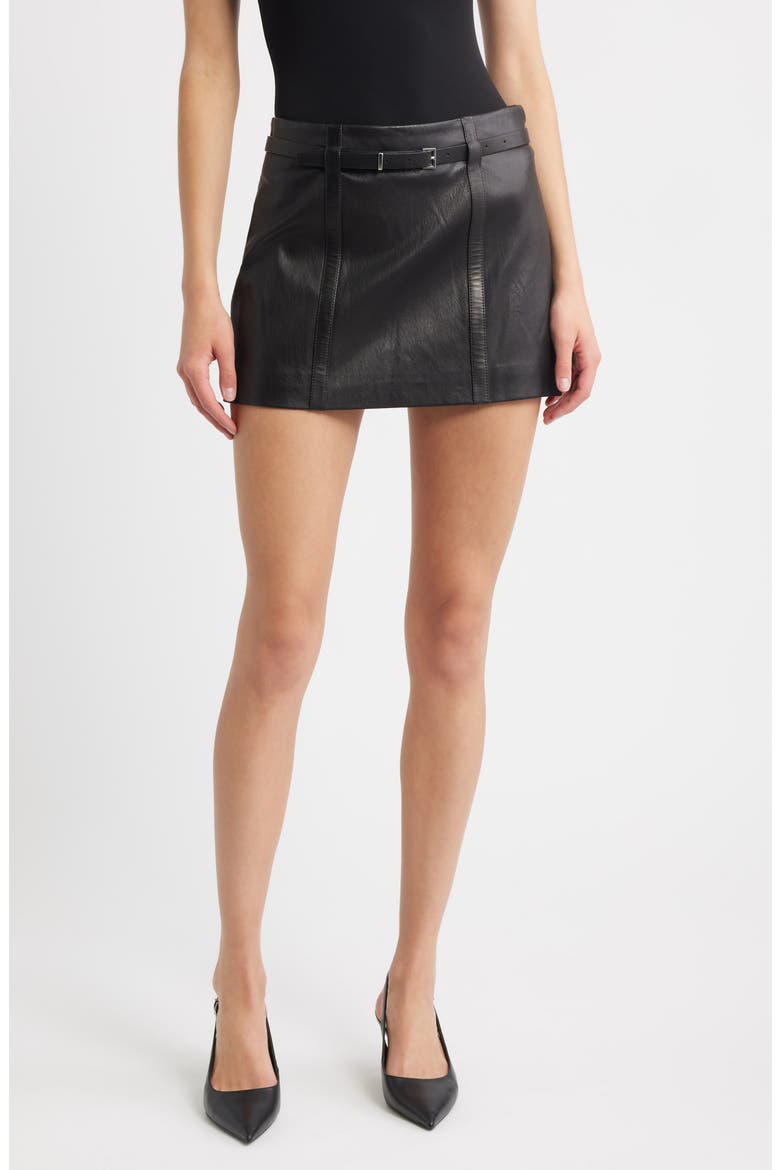 The Belted Leather Miniskirt, Main, color, BLACK
