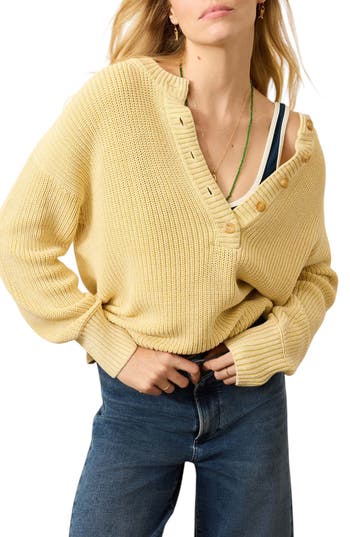 Faherty Sunwashed Organic Cotton Blend Fisherman Henley Sweater In Yellow