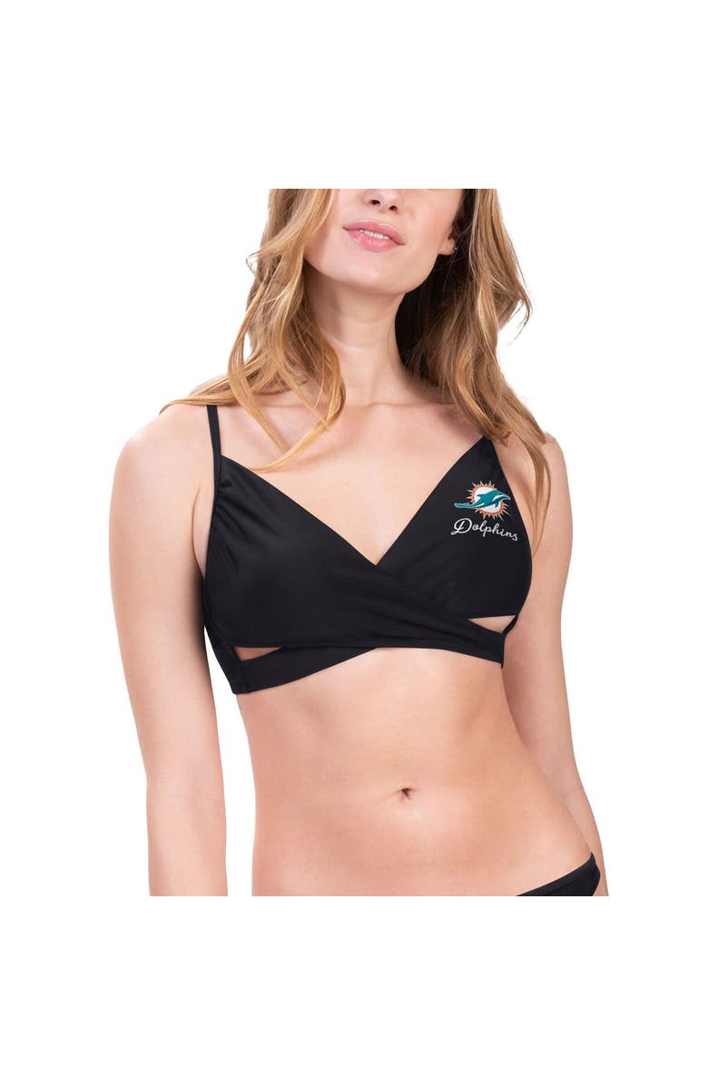 G-III 4HER BY CARL BANKS Women's G-III 4Her by Carl Banks Black Miami Dolphins Hall of Fame Bikini Top, Main, color, Black