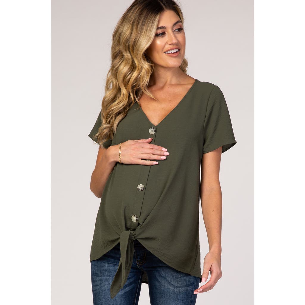 Pinkblush Button Tie Front Top In Green