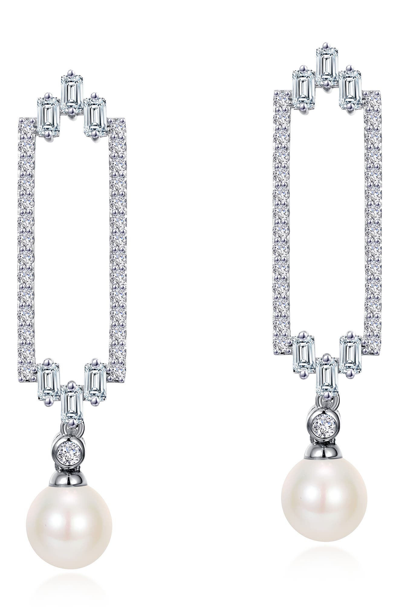 Simulated Diamond & Cultured Freshwater Pearl Drop Earrings