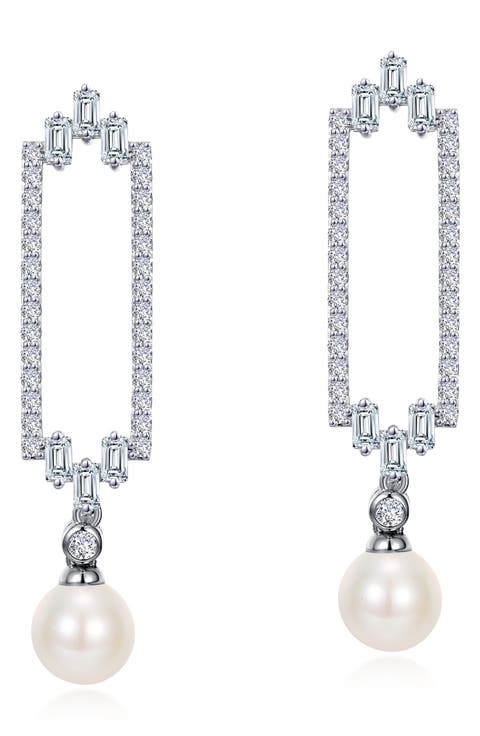 Simulated Diamond & Cultured Freshwater Pearl Drop Earrings